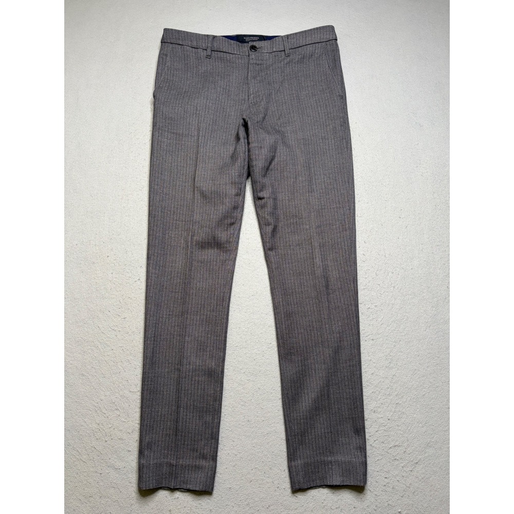 Scotch & Soda Mott Trousers Mens 29x32 Grey Pinstripe Super‎ Slim Fit Chinos